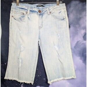 Light Wash Distressed Bermuda Denim Shorts Dollhouse Havana Size 9 Y2K Grunge